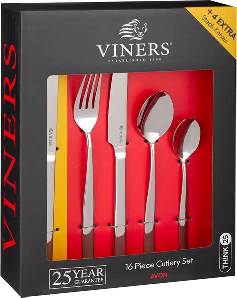 Viners Avon 18/0 16 PCE Cutlery Set + 4 Steak Knives : Amazon.co.uk ...