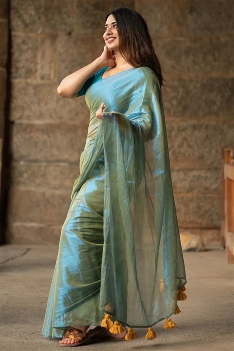 Blue Tissue Cotton Saree | I Love Sarees - I Love Sarees