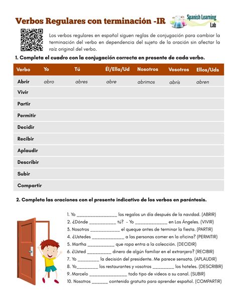 Conjugating -IR Regular Verbs in Spanish (Present) - PDF Worksheet ...