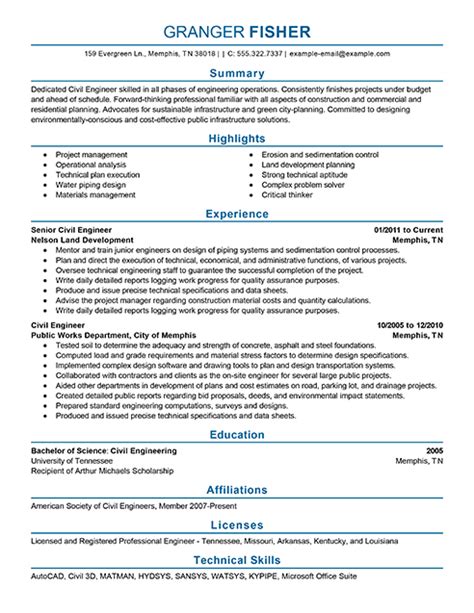 Civil Engineer Resume Example 的图像结果