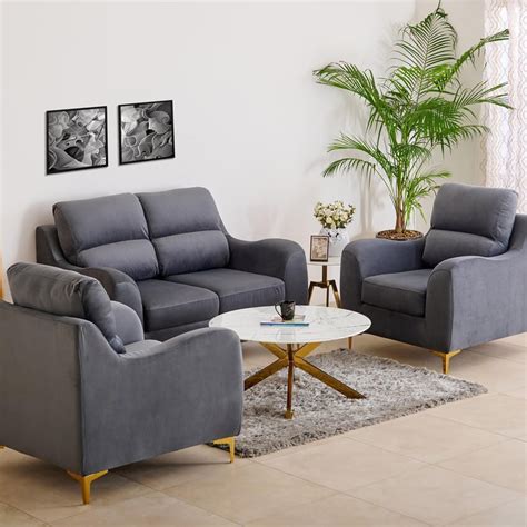 Buy Bianca Velvet 2+1+1 Seater Sofa Set - Grey from Home Centre at just ...