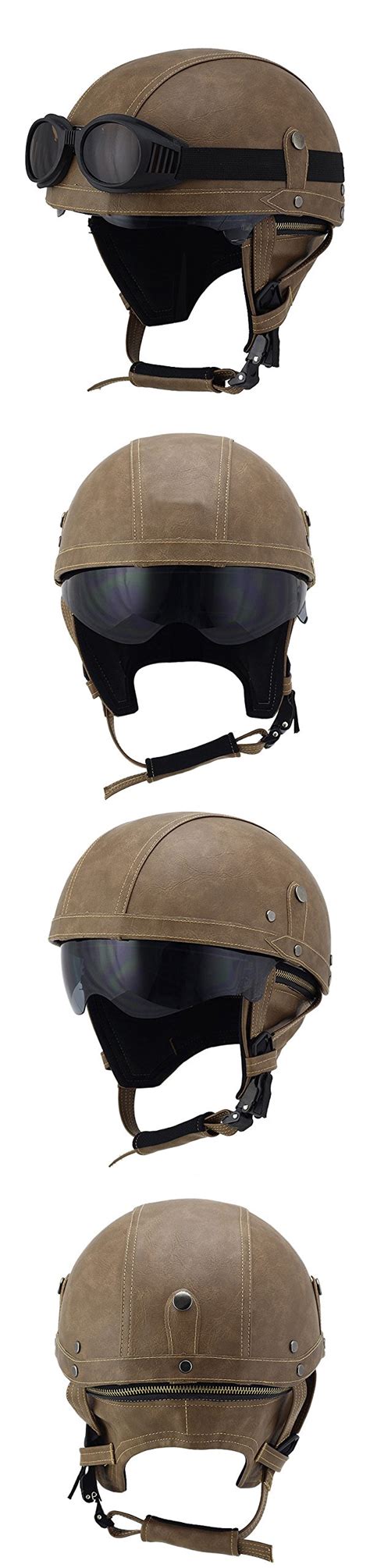 Woljay Leather Motorcycle Goggles Vintage Half Helmets Motorcycle Biker ...