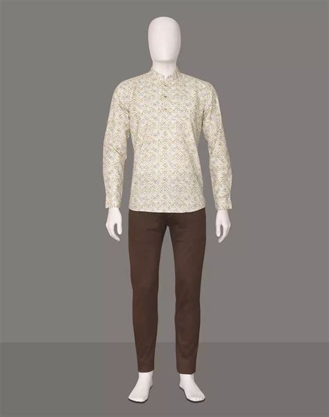 Pista Trellis Patterned Glaxo Cotton Short Kurta for Men – South India ...