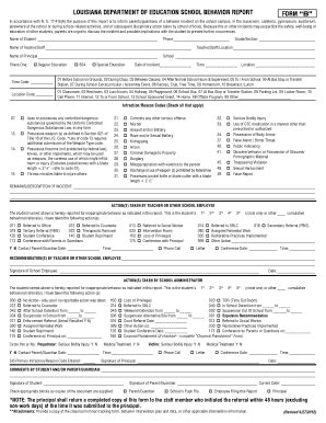 Louisiana Department Of Education School Behavior Report Form - Fill ...