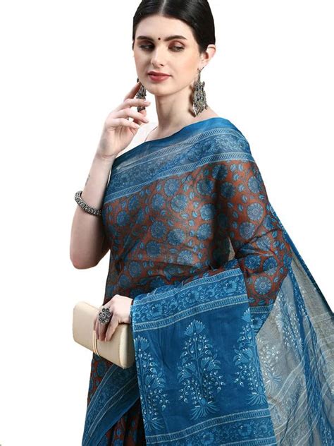 Buy SHANVIKA Women's Pure Cotton Floral Print Saree Without Blouse ...