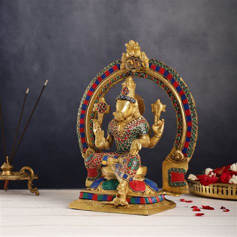 Buy Brass Varahi Amman Statue with Stonework 11 inch - Budhshiv.com