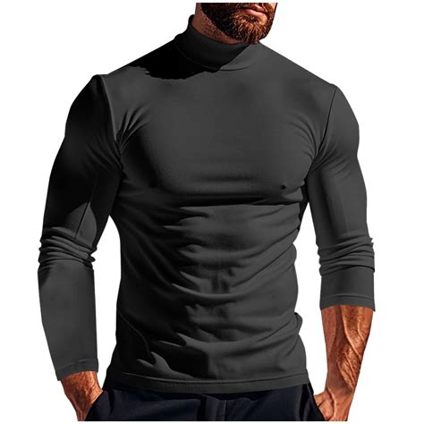Diufon Mock Turtleneck for Men Long Sleeve Solid Color Basic Shirts ...