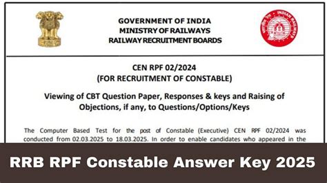 RRB RPF Constable Answer Key 2025 Releasing Today; Here's How To Check