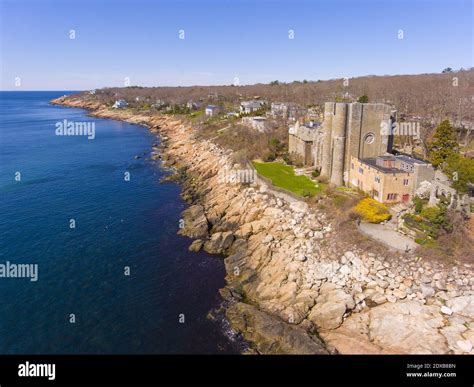 Aerial view of Hammond Castle in village of Magnolia in city of ...
