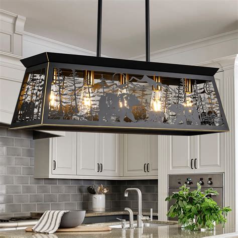 HermnJakk Farmhouse Rustic Dining Room Light Fixture with Bear Design ...