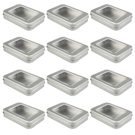 12 Pack Empty Rectangular Metal Storage Organizer Tins With Clear ...