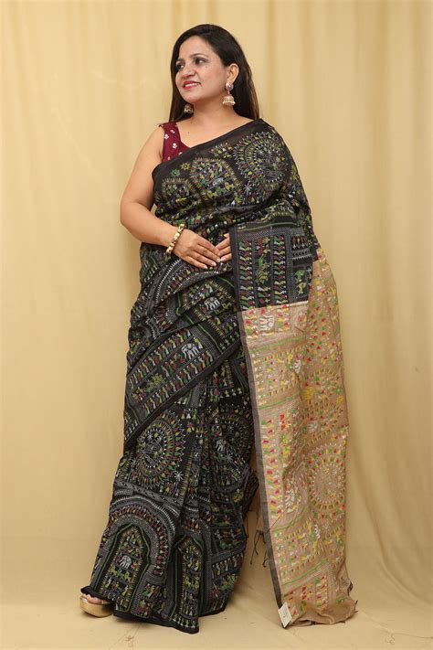 Black Madhubani Silk Saree - 20% Off!