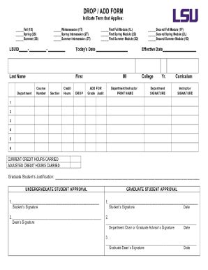 Fillable Online 2023 Drop/add Form for Course Registration - Lsuid Fax ...