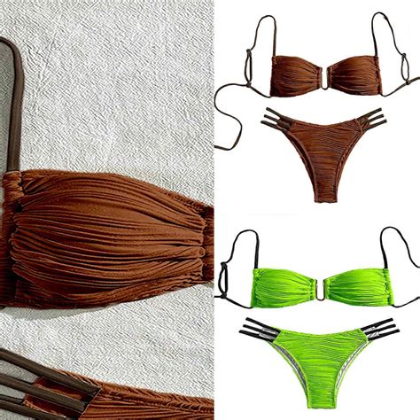 Women Bandeau Swimsuit with Adjustable Back Tie Ruched Bathing Suit ...