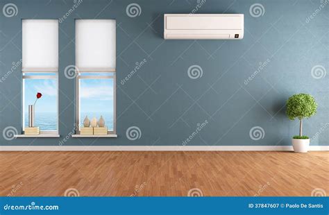 Blue Empty Room with Air Conditioner Stock Illustration - Illustration ...