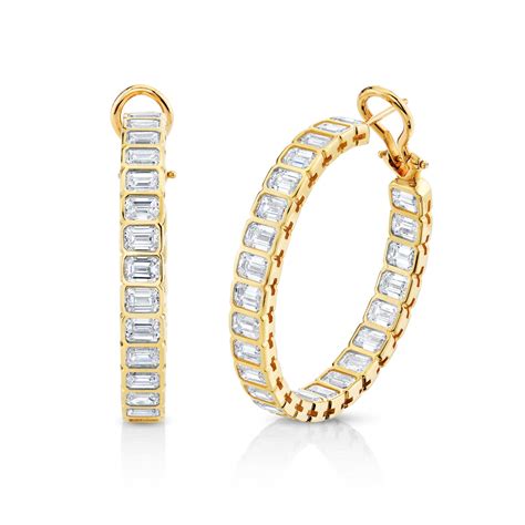 Bezel Set Emerald-Cut Diamond Hoop Earrings – Norman Silverman