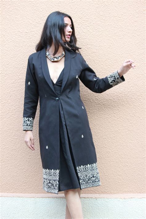 Ebony Hand Embroidered Overcoat - Mogra Designs
