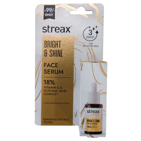 Buy Streax Bright & Shine Brighter Skin Face Serum, 7 ml | 19 Minutes ...