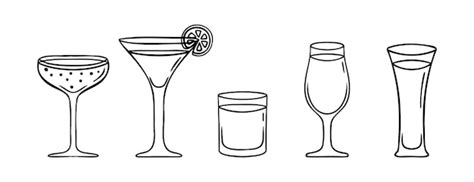 Cocktails doodle ícone desenhado à mão conjunto de contorno desenho ...