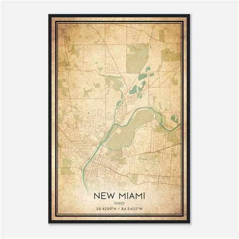Vintage New Miami Ohio Map Poster, New Miami OH City Road Wall Art ...