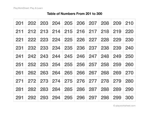 Printable 201 300 Number Chart - Free Printable Charts