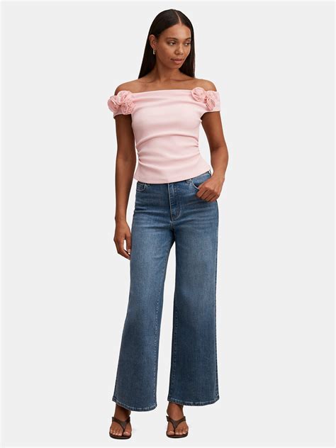 Forever New Cara Bardot Neck Rosette Top, Pink Sorbet