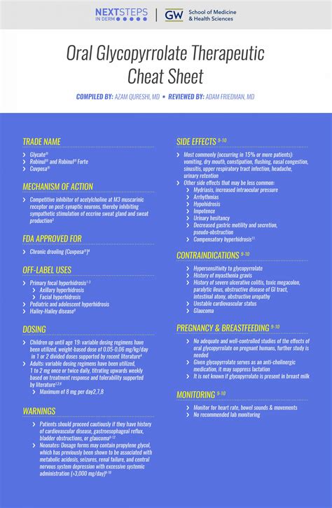 Oral Glycopyrrolate for Hyperhidrosis | Therapeutic Cheat Sheet - Next Steps in Dermatology