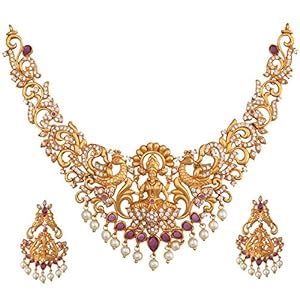 Buy TARINIKA Antique Gold Plated Tanvi Short Necklace Set with Lakshmi ...