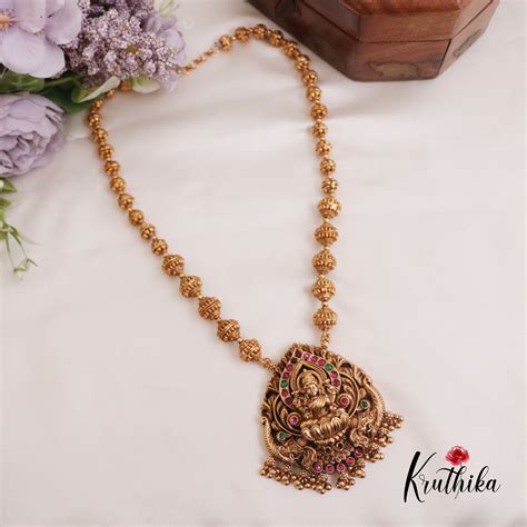 Beautiful Temple Lakshmi Pendant Necklace with Golden Beads Drops NC23 ...