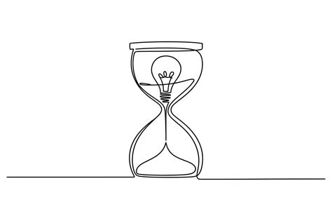 Conceptual illustration of a light bulb illuminating within an hourglass symbolizing the passage ...