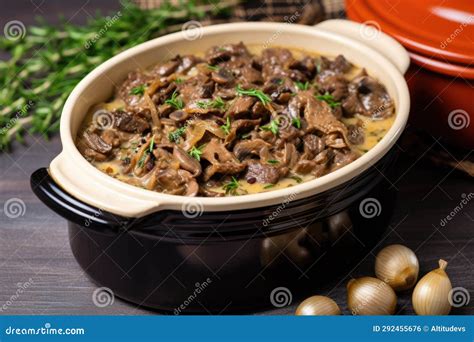 Single Serving of Beef Stroganoff in a Mini Casserole Dish Stock Photo ...
