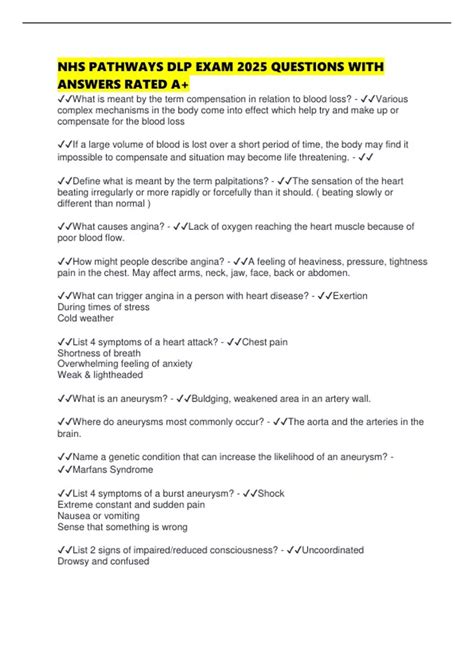 NHS PATHWAYS DLP EXAM 2025 QUESTIONS WITH ANSWERS RATED A+ - NHS ...