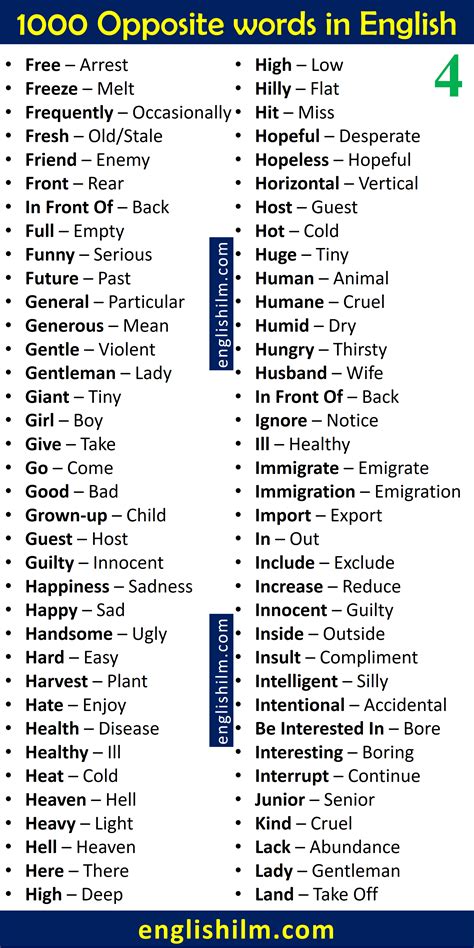 Huge list of opposite words in english 1000 opposite words – Artofit
