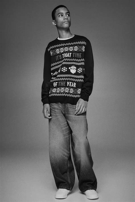 Jacquard-knit jumper - Navy blue/Santas - Kids | H&M IN