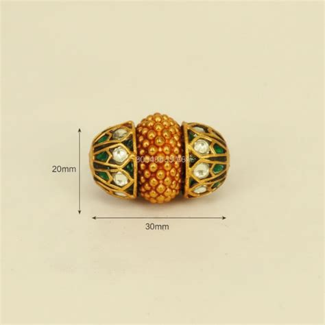 Textured Gold Green Enamel Barrel Bead - 30x20mm – MS Kundan Creation