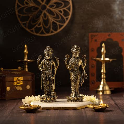 Brass Standing Vishnu Lakshmi Idol Pair (6 Inch)