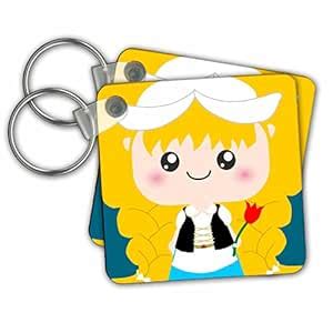 Cute Kawaii Cartoon Dutch Girl Doll - souvenir - Key Chains, 2.25 x 2. ...