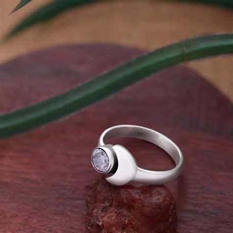 Silver Crystal Crescent Moon-Shaped Ring