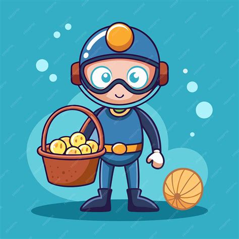 Cartoon cutie diver in underwater adventure discovering hidden pearl ...