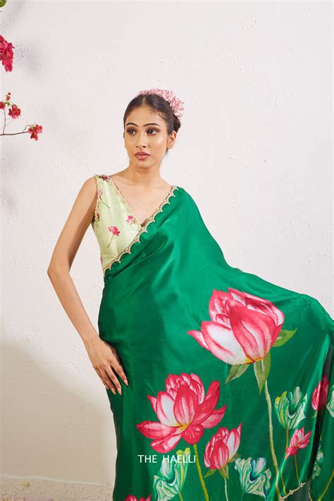 Kumud Green Satin Silk Saree – The Haelli