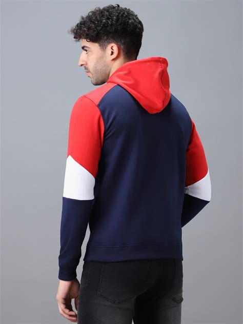 Men's Blue, Red Cotton Color Block Hooded Neck Sweatshirt – Urbano Fashion