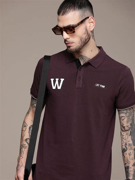 WROGN Typography Printed Slim Fit Pure Cotton Polo Collar T-shirt ...