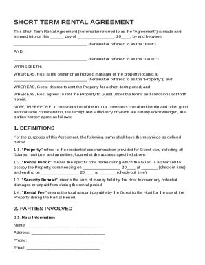 Short Term Rental Contract Template Form - Fill Online, Printable ...