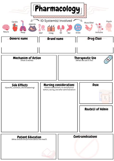Printable Pharmacology Template Nursing School Study Sheet Study Medications Nursing Student ...