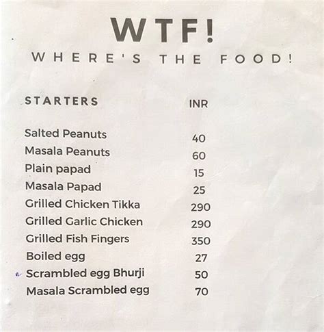 Menu at WTF Resto, Pool And Bar, Anjuna