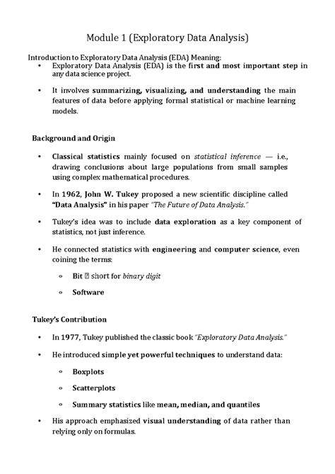 Module 1 EDA Notes: Understanding Exploratory Data Analysis - Studocu