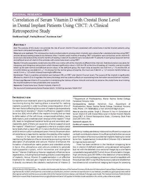 Correlation of Serum Vitamin D & CBL in Dental Implants: A ...