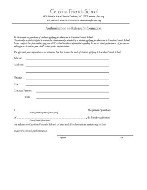 Fillable Online cfsnc Authorization to Release Information - cfsncorg ...