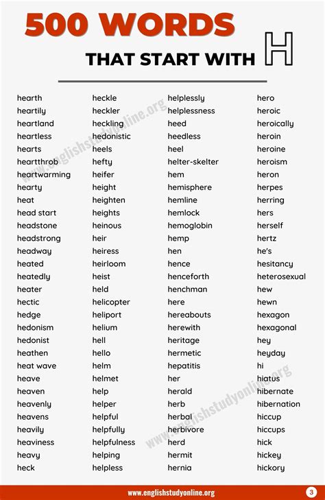 1800+ Words that Start with H | Great List of H Words - English Study ...