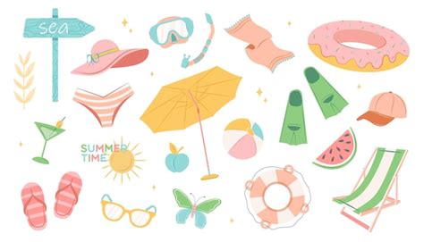 Summer collection of elements for the beach | Premium Vector